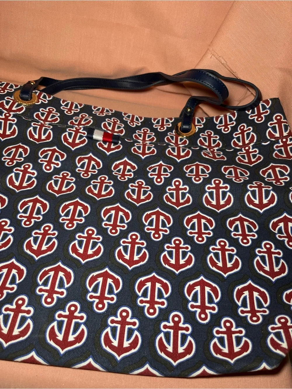 Tommy Hilfilger large Navy Anchor Print Tote Bag NWT
